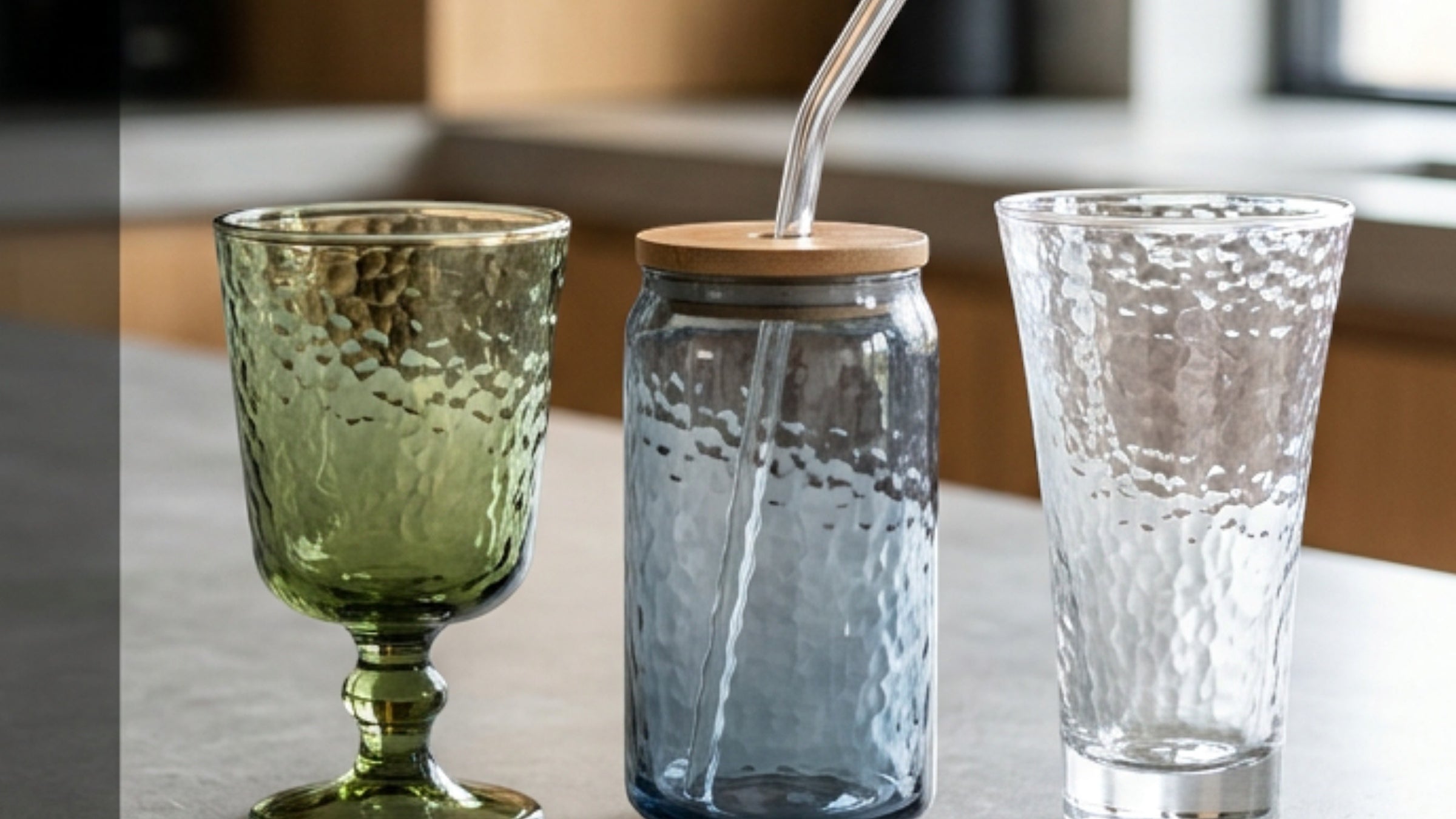 Hjfnp Hammered Glass Tumblers, Highball Glasses, and Water Goblets